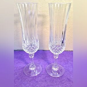 Cristal d'Arques Longchamp Champagne Flutes 8" Cut Crystal Glasses France Vintge